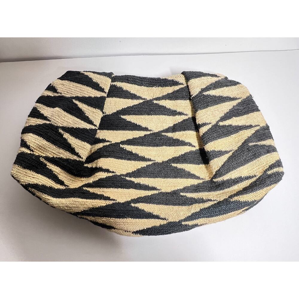 Sensi Studio EUC Black Neutral Sisal Geometric Pattern Pouch Bag Purse Clutch